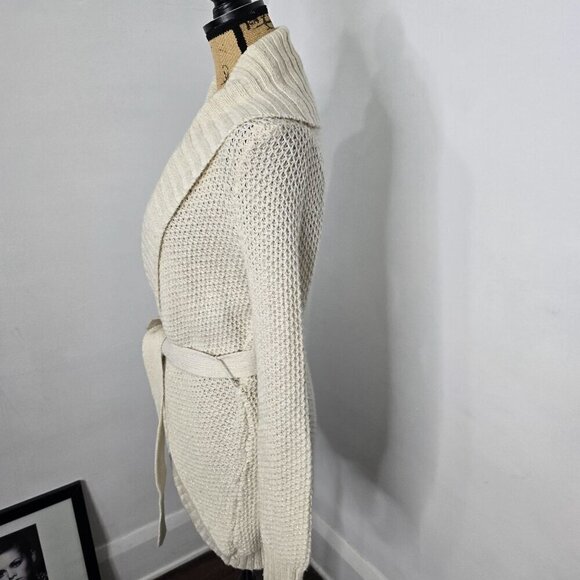 Y2k Cozy Neutral Cream Sparkle Tie Waist Chunky Sweater - Picture 2 of 10